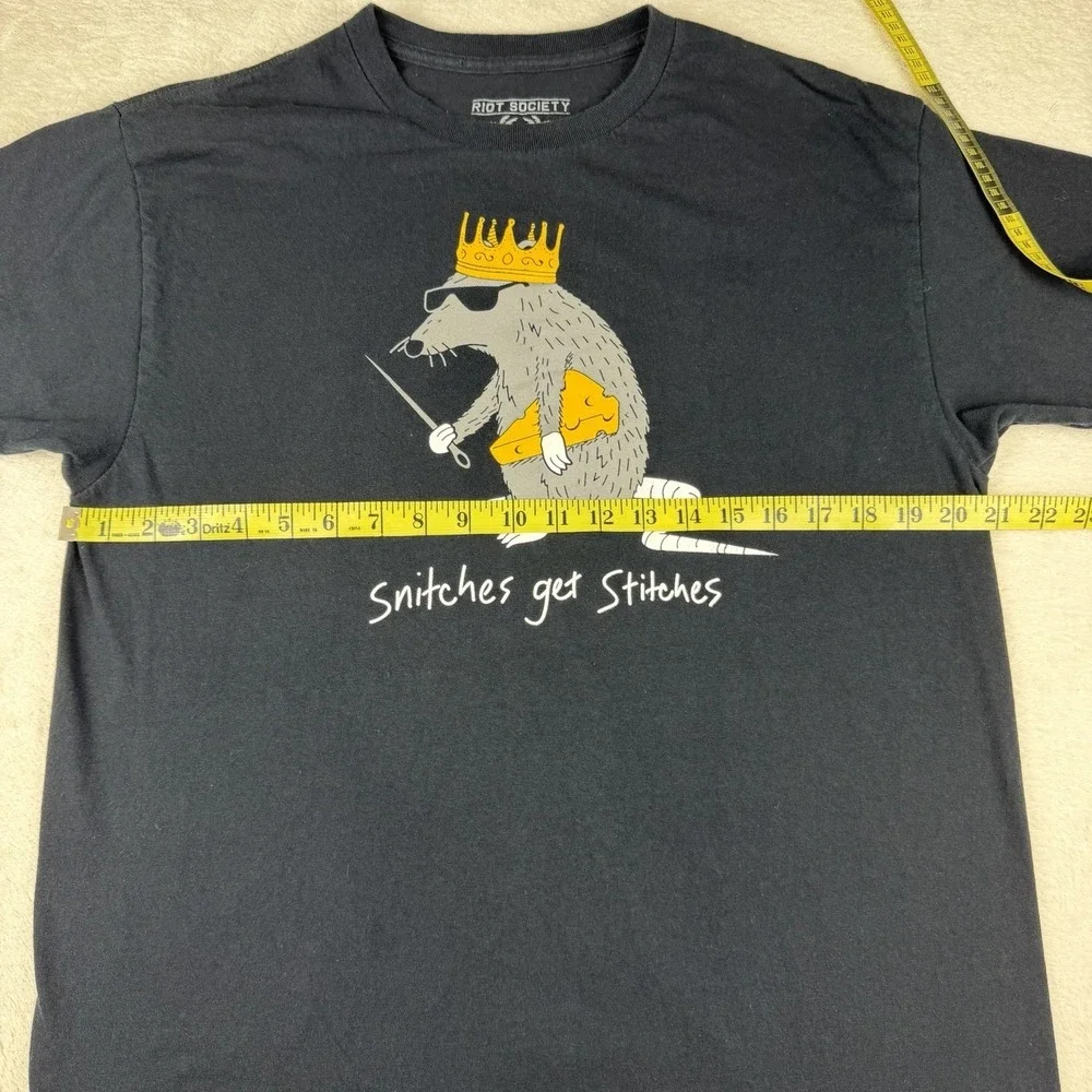 Riot Society Short Sleeve T-Shirt Men's Black Graphic Snitches Get Stitches Sz L